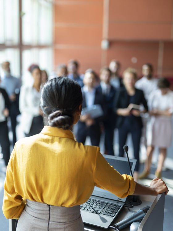 Female presenter at a seminar